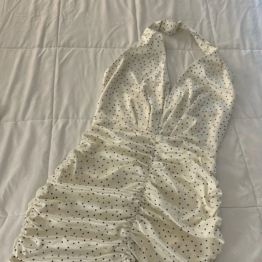 Deep Plunge Polka Dot Mini Dress Off-white - Picture 5 of 8
